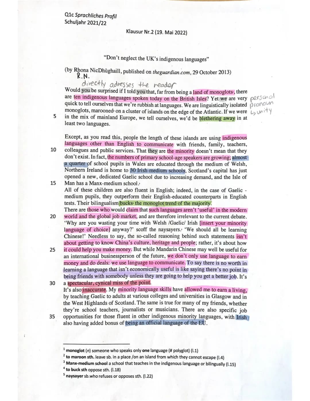 Summary & Analysis, Zeitungsartikel 