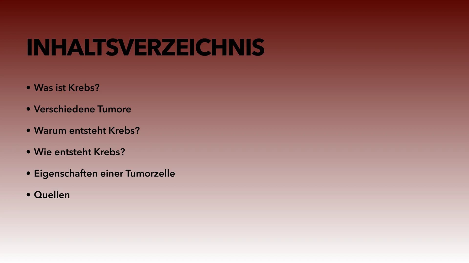KREBS
WARUM ENTSTEHT KREBS UND WIE KOMMT ES DAZU?
ALIS MACHMOUCHI INHALTSVERZEICHNIS
• Was ist Krebs?
• Verschiedene Tumore
• Warum entsteht