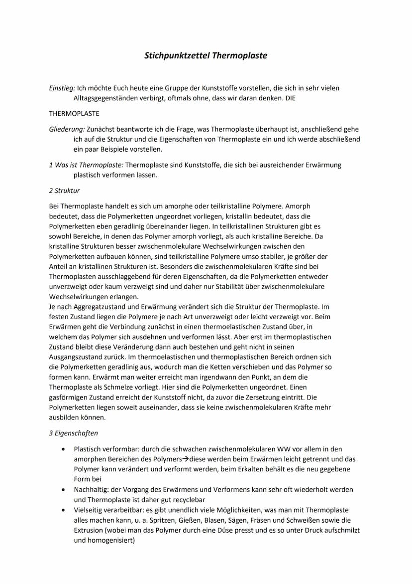 Thermoplaste sind Kunststoffe, die sich bei ausreichender Erwärmung plastisch verformen lassen.
STRUKTUR
amorphe (1) und teilkristalline Pol