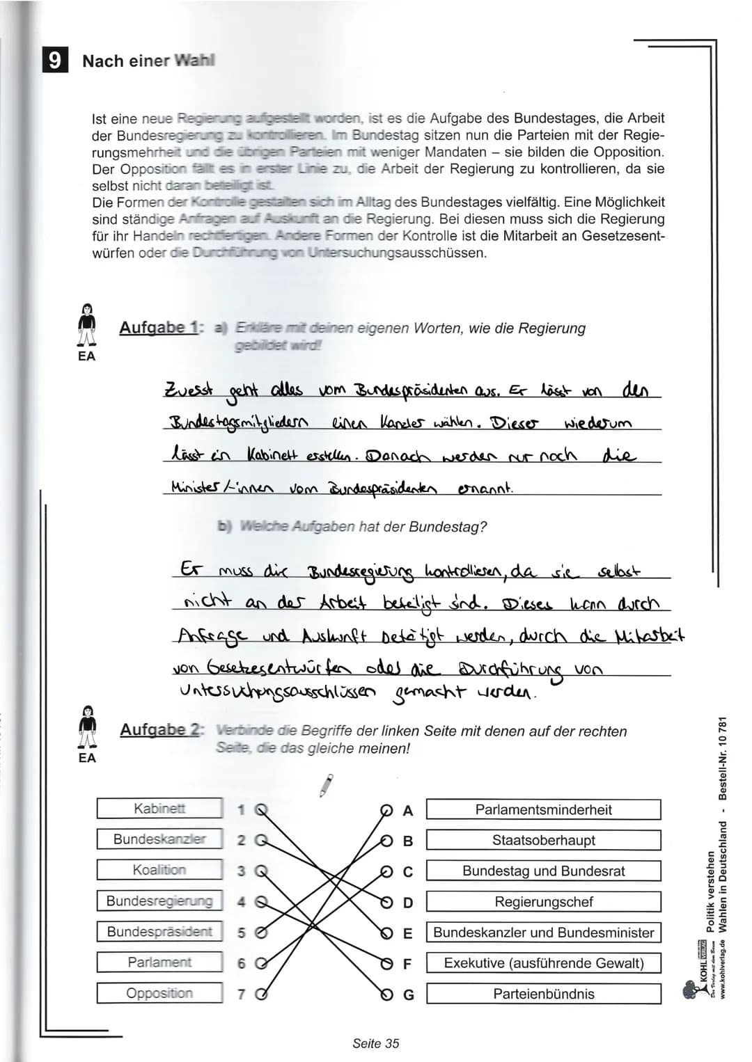 9
Nach einer Wahl
Die Aufgaben des deutschen Bundestages
Der Bundestag ist die gewählte politische Vertretung des Volkes und wird alle vier 