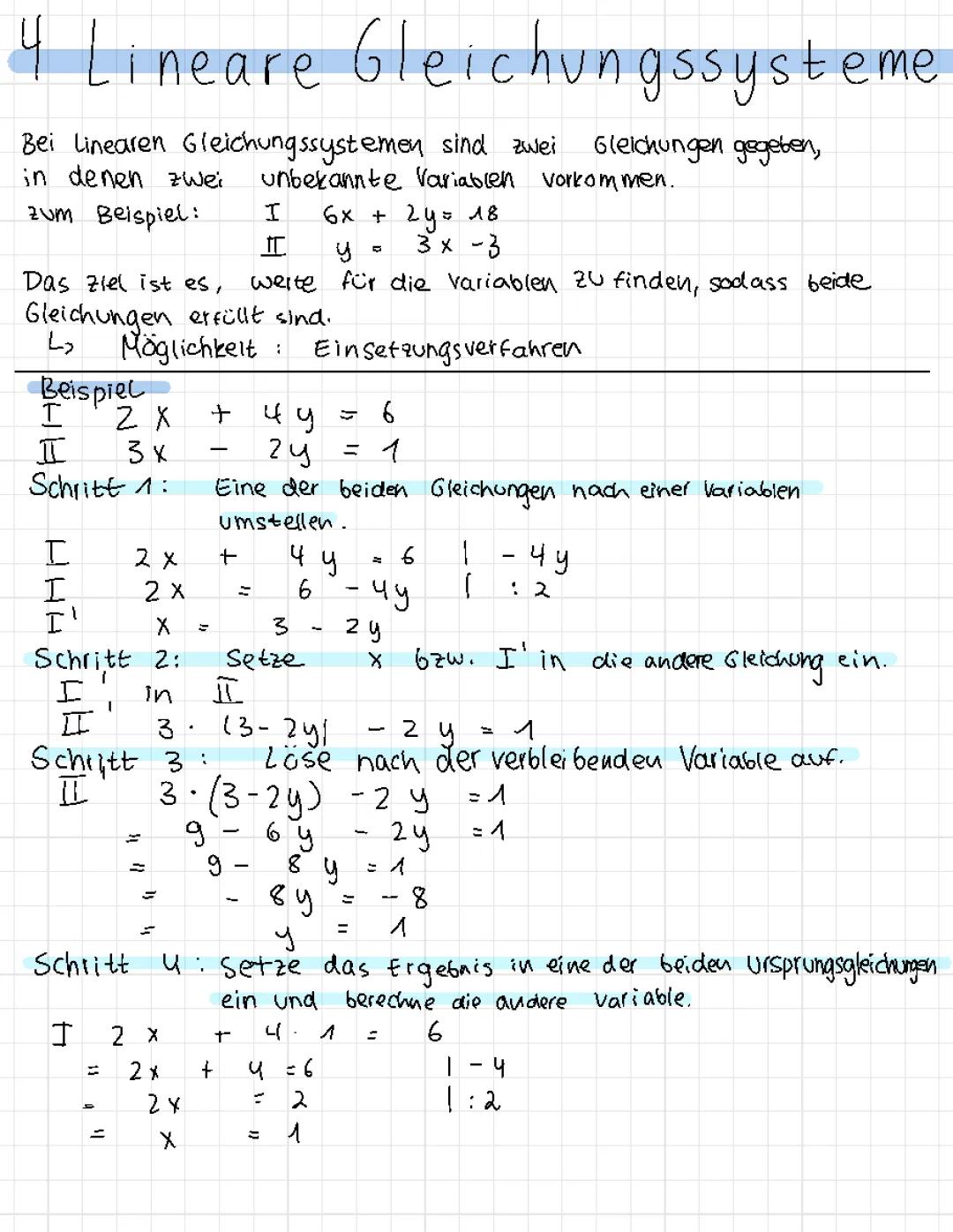 Lineare Gleichungssysteme Einsetzungsverfahren