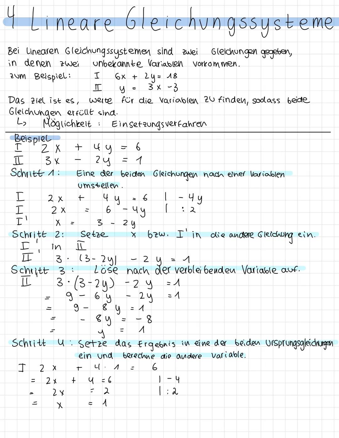 4 Lineare Gleichungssysteme
Bei Linearen Gleichungssystemen sind zwei Gleichungen gegeben,
in denen zwei
unbekannte Variablen vorkommen.
zum