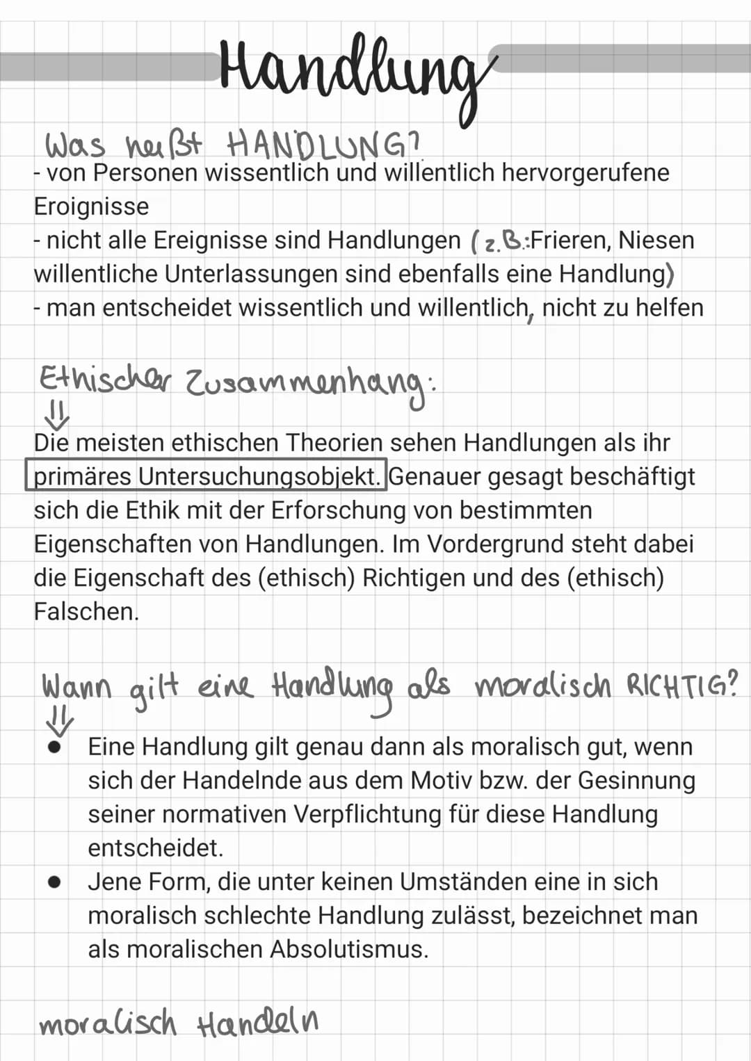 Handlung
Was heißt HANDLUNG?
- von Personen wissentlich und willentlich hervorgerufene
Eroignisse
- nicht alle Ereignisse sind Handlungen (z