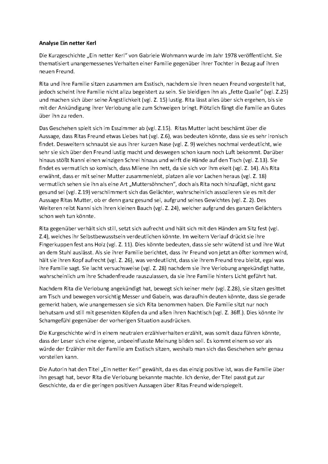 Ein netter Kerl Gabriele Wohmann Analyse