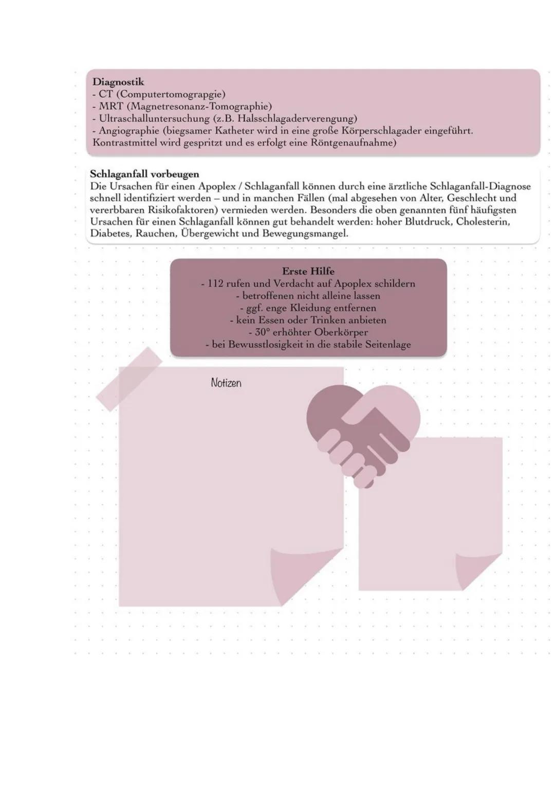 # Apoplex

Definition Schlaganfall (Apoplex) bezeichnet die plötzlich auftretende Unterversorgung des
Gehirns mit Sauerstoff. Diese führen z