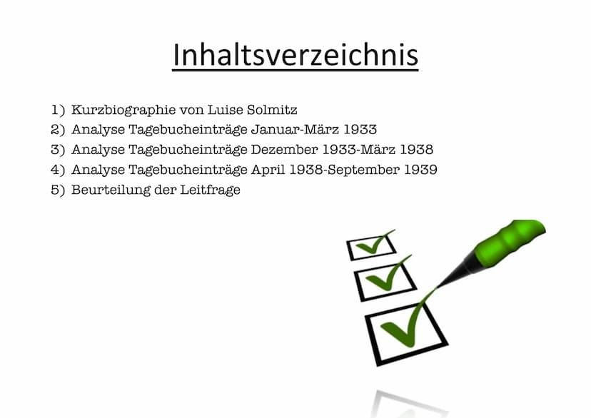 PORTFOLIO
FLORENCE KOCH 9A Inhaltsverzeichnis
1) Kurzbiographie von Luise Solmitz
2) Analyse Tagebucheinträge
3) Analyse Tagebucheinträge
4)