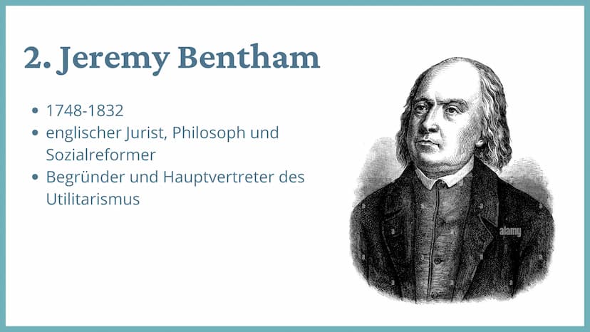 "Jeder zählt für einen, keiner für mehr
als einen."
J.B. 1.
Jeremy Bentham John Stuart Mill
• britischer Jurist, Philosoph
& Sozialreformer
