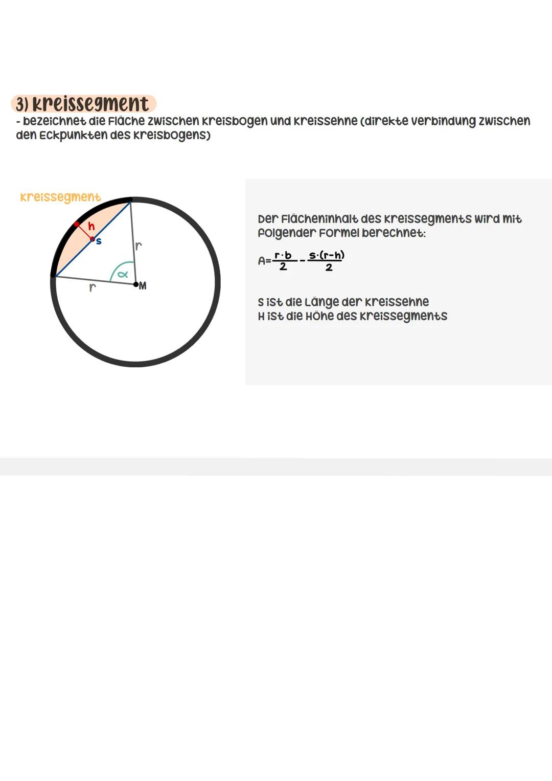 # kreisteile

1) kreisbogen
- bezeichnet die strecke zwischen zwei beliebigen Punkten auf einem kreis entlang der
Kreislinie
Kreisbogen
r
r
