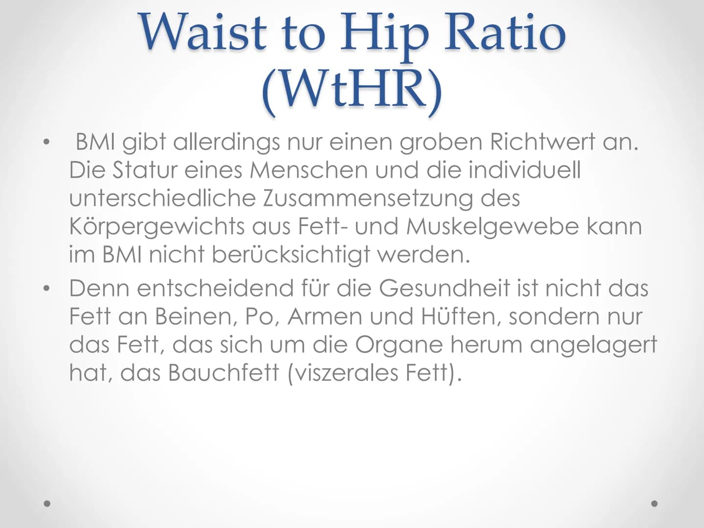 Essstörungen ●
Body Mass Index
Der Body-Mass-Index (BMI) ist eine Maßzahl für das
Körpergewicht eines Menschen im Verhältnis zu
seiner Größe