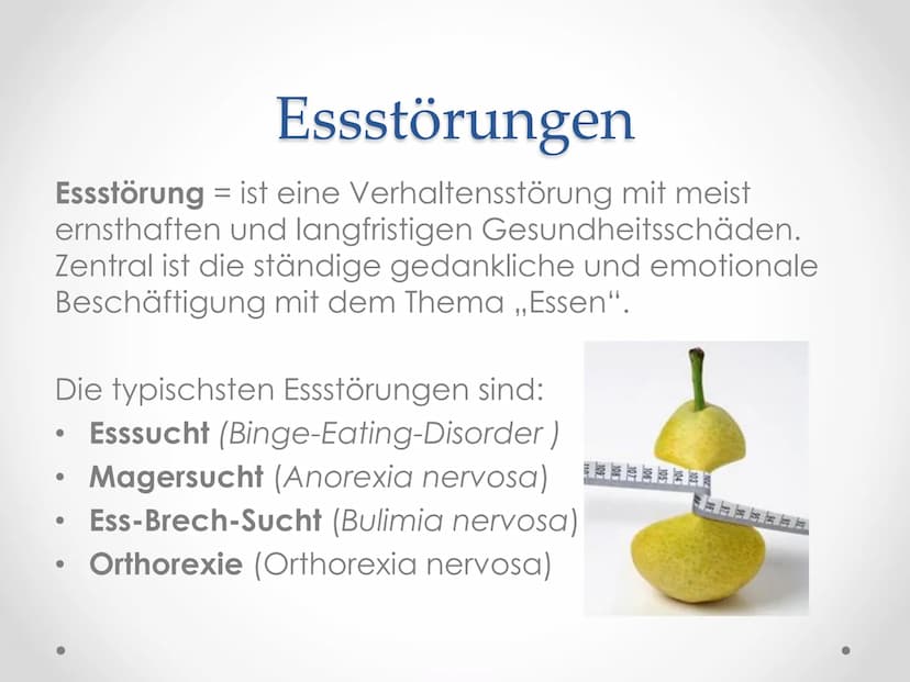 Essstörungen ●
Body Mass Index
Der Body-Mass-Index (BMI) ist eine Maßzahl für das
Körpergewicht eines Menschen im Verhältnis zu
seiner Größe