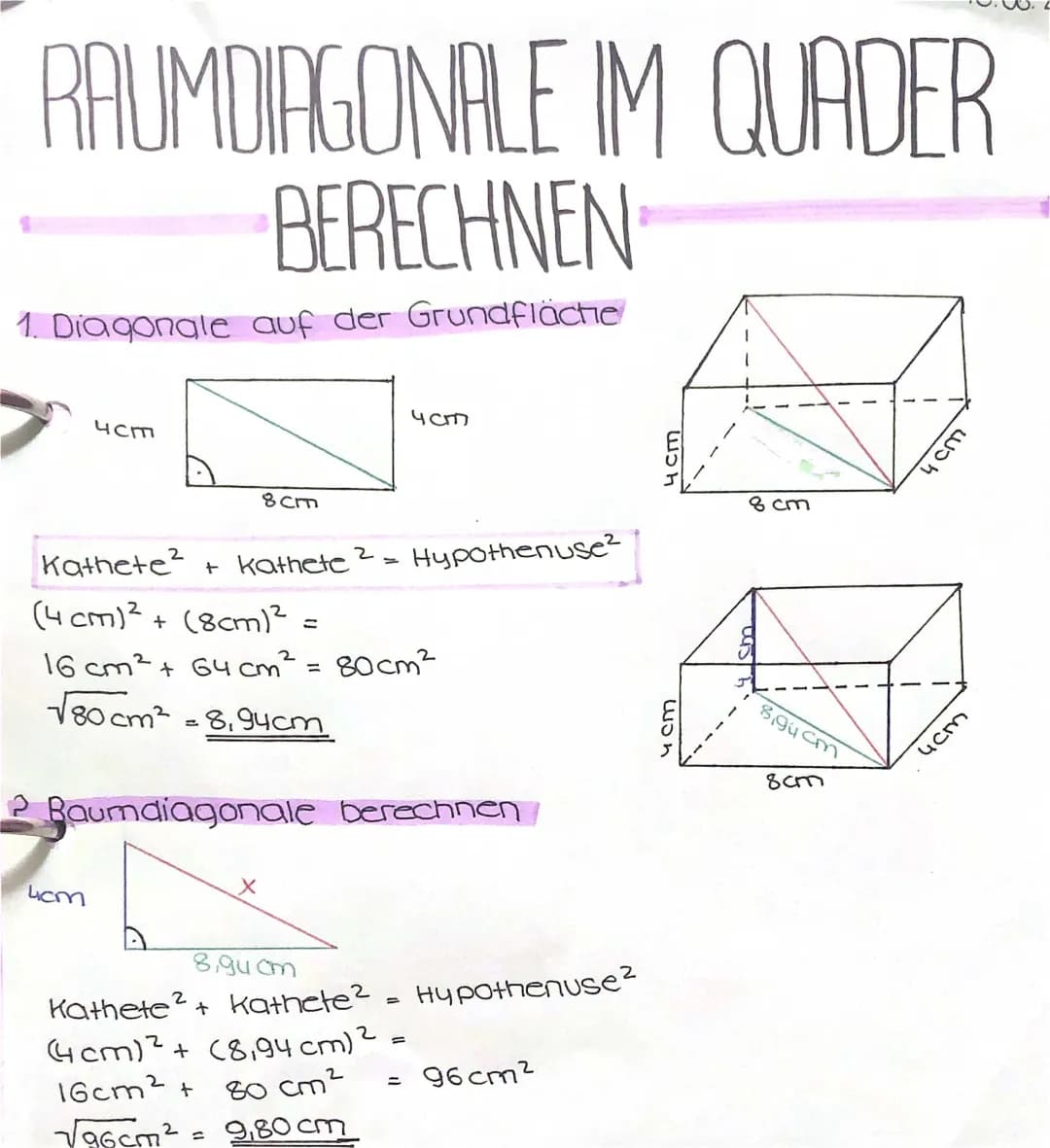 Raumsiagonale im Quader berechnen