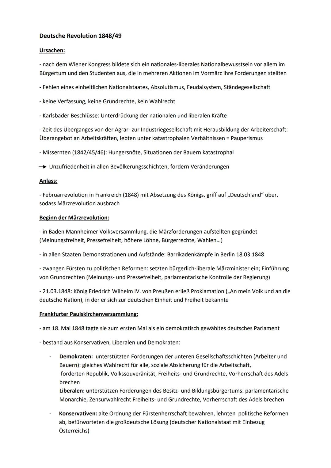 Deutsche Revolution 1848/49
Ursachen:
- nach dem Wiener Kongress bildete sich ein nationales-liberales Nationalbewusstsein vor allem im
Bürg