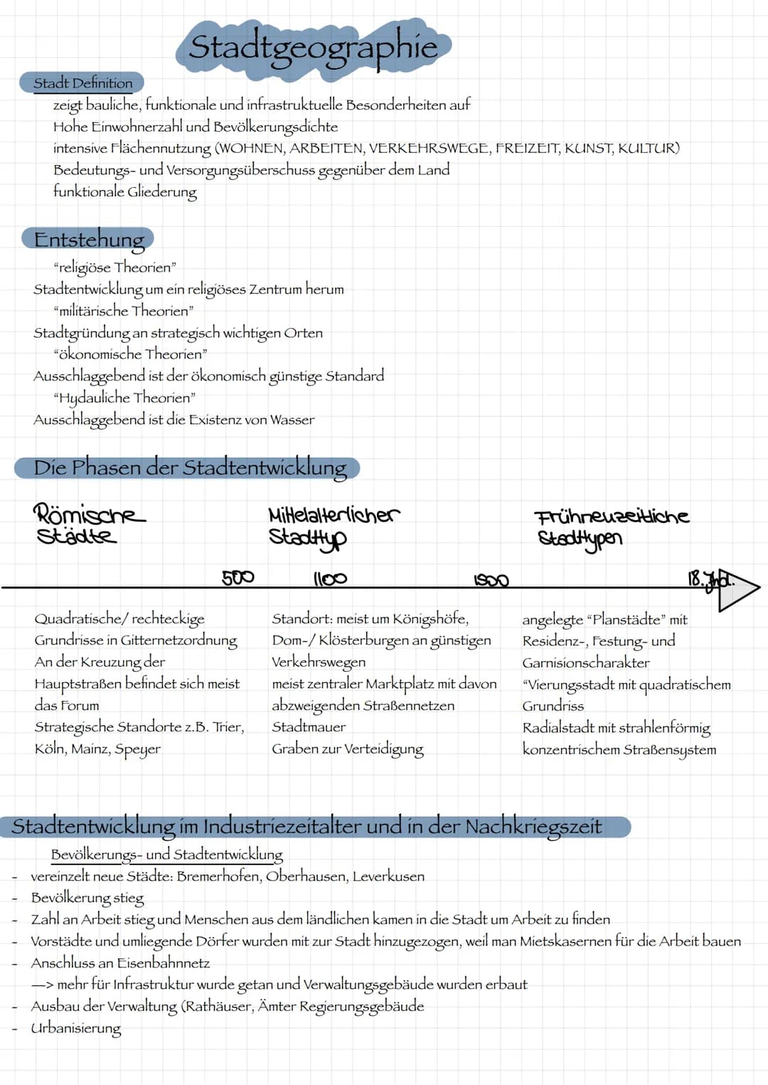  Stadtgeographie
Stadt Definition
zeigt bauliche, funktionale und infrastruktuelle Besonderheiten auf
Hohe Einwohnerzahl und Bevölkerungsdic