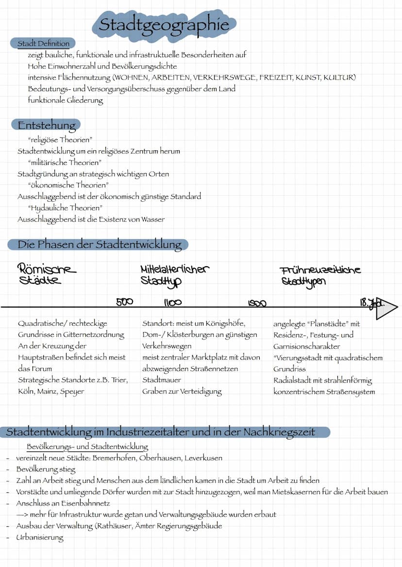  Stadtgeographie
Stadt Definition
zeigt bauliche, funktionale und infrastruktuelle Besonderheiten auf
Hohe Einwohnerzahl und Bevölkerungsdic