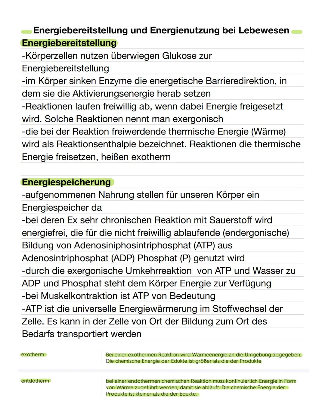 Energiebereitstellung und Energienutzung bei Lebewesen
Energiebereitstellung
-Körperzellen nutzen überwiegen Glukose zur
Energiebereitstellu