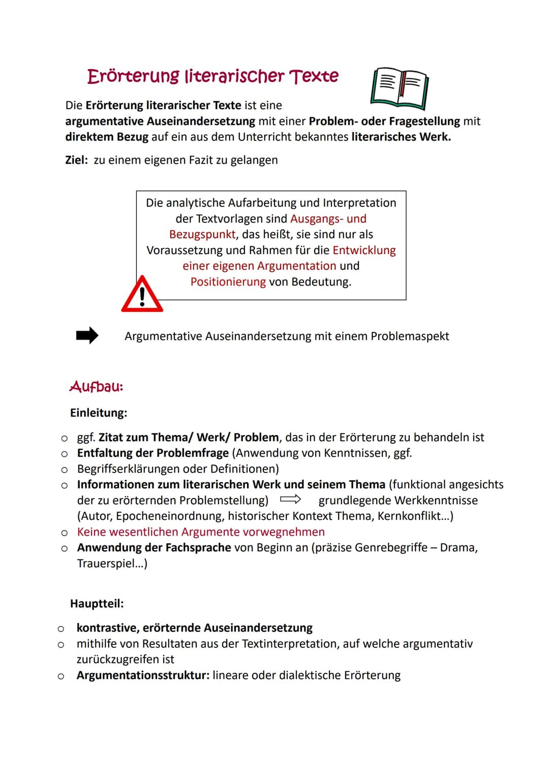 Erörterung literarischer Texte
Die Erörterung literarischer Texte ist eine
argumentative Auseinandersetzung mit einer Problem- oder Frageste