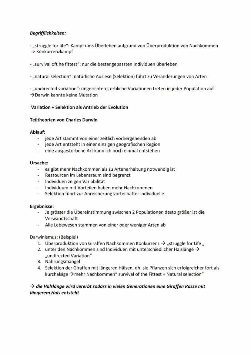 Biologie Themenbereich - ,,Evolution"
Evolution= alle Veränderungen, durch die das Leben auf der Erde zu seiner heutigen Form
und Vielfalt g