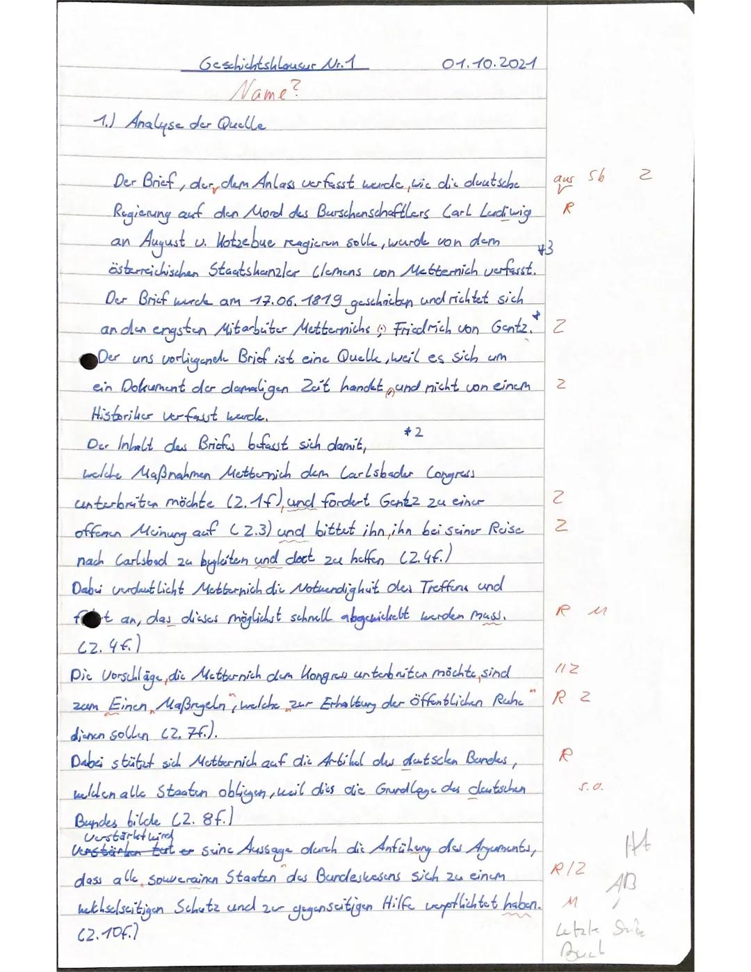 5
10
15
20
25
30
35
40
45
Grundkurs Geschichte 11.1
1. Klausur
01.10.2021
Nach dem Mord des Burschenschaftlers Carl Ludwig Sand an August v.