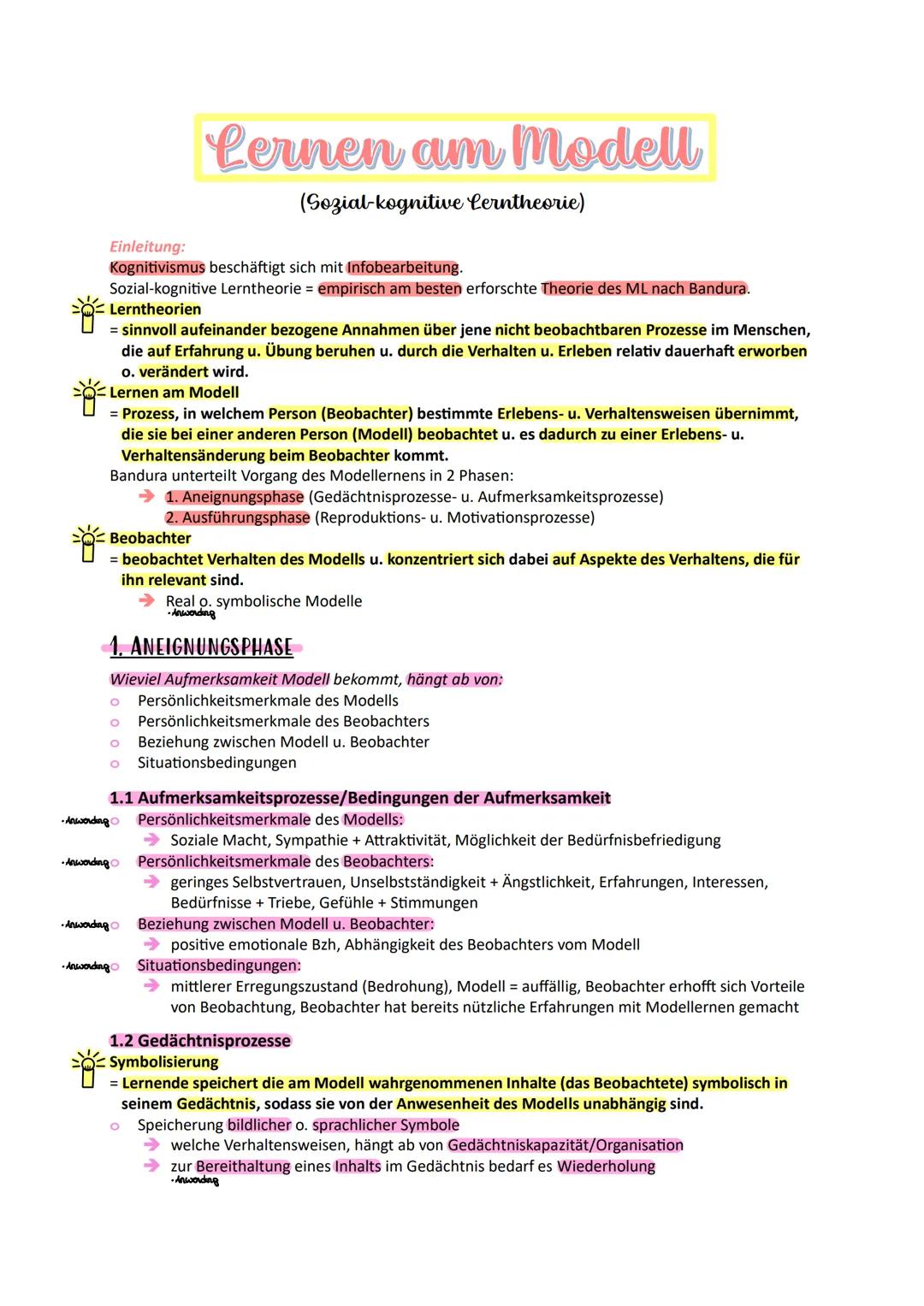 # Lernen am Modell

(Sozial-kognitive Lerntheorie)

Einleitung:

Kognitivismus beschäftigt sich mit Infobearbeitung.

Sozial-kognitive Lernt