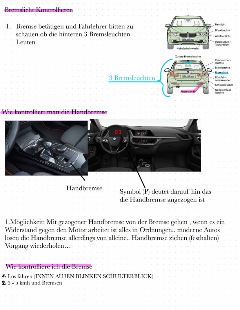 Reifen
Überprüfung: Luftdruck kann man
selbst erst mal nur optisch beurtelen,
Theorie Fragen vor der Prüfung
Kennzeichen
Balken:
Verdeutlich