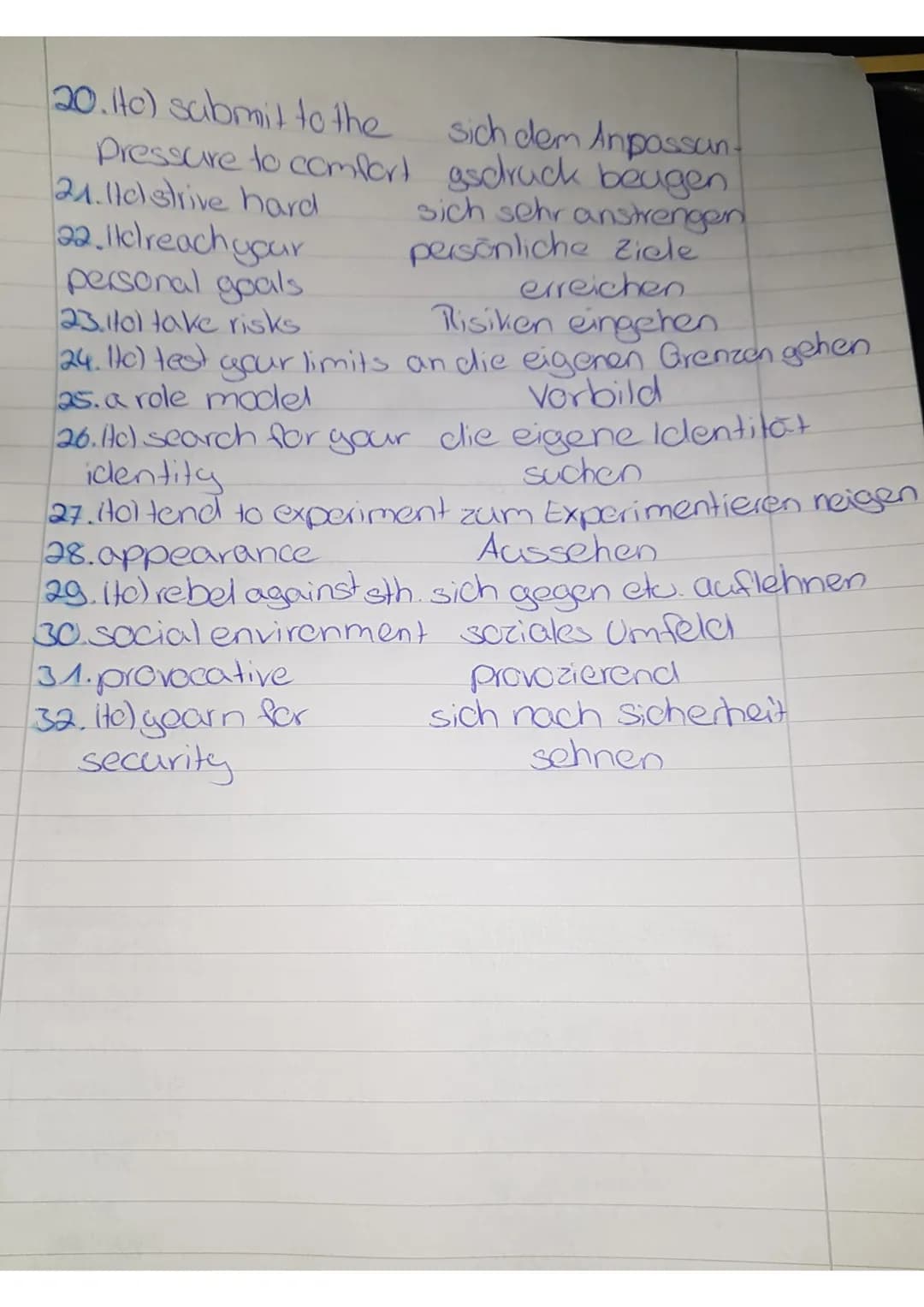 Vocabulary
Teen years, in-between years
4 a stage of life
2.a period of transition
ein Lebensabschnitt
eine Übergangszeit
sich durchsetzen
3