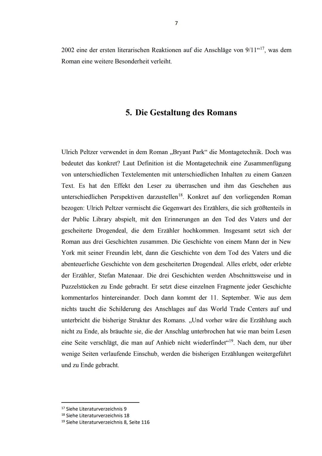 Die Literarische Verarbeitung von 9/11 im
Roman „Bryant Park“ von Ulrich Peltzer Inhaltsverzeichnis

1. Einleitung
3
2. Der Anschlag auf das