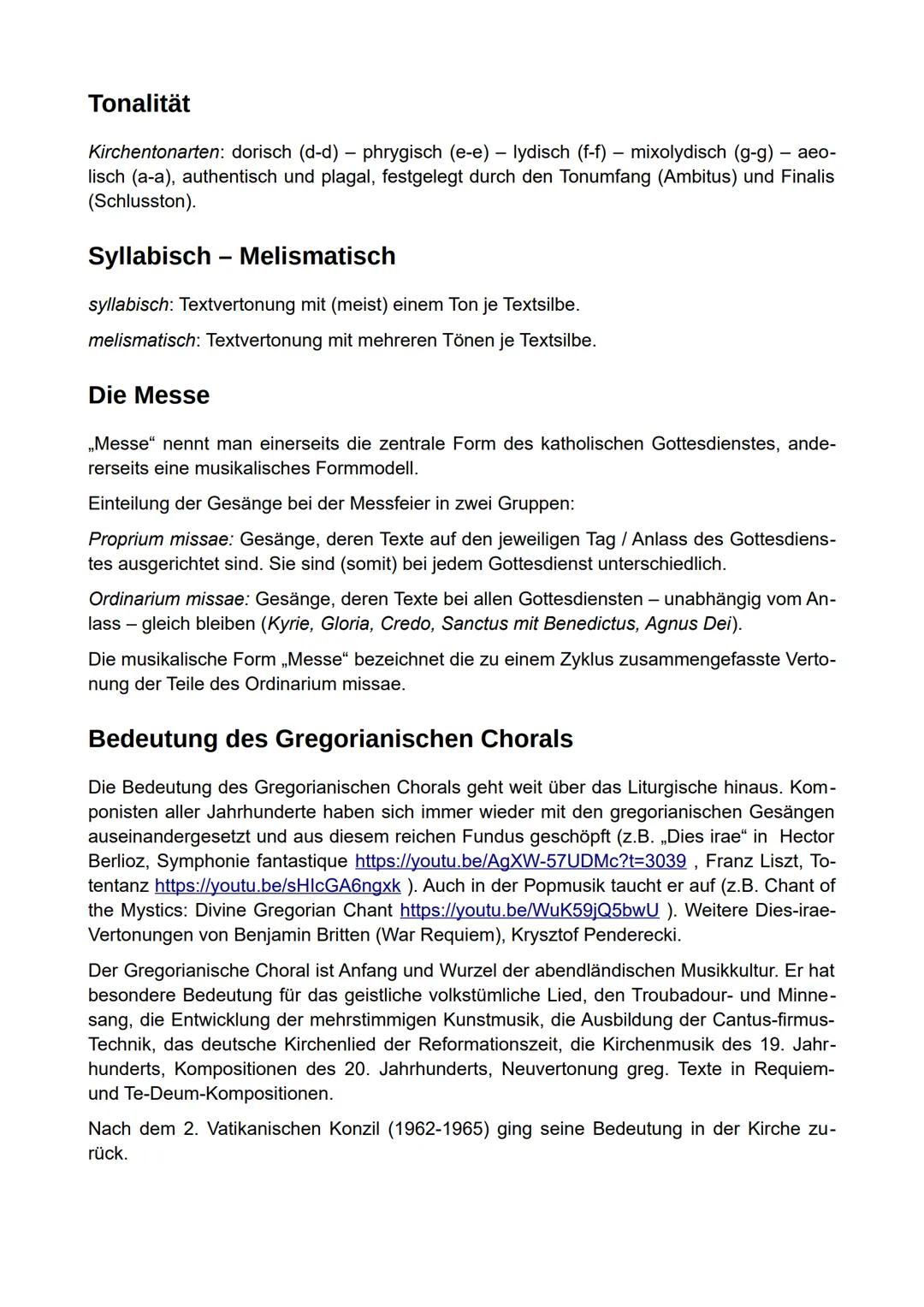Der Gregorianische Choral
Herkunft
Papst Gregor I. (der Große) (regierte 590-604) ließ die liturgischen Gesänge seiner Zeit
sammeln und vere