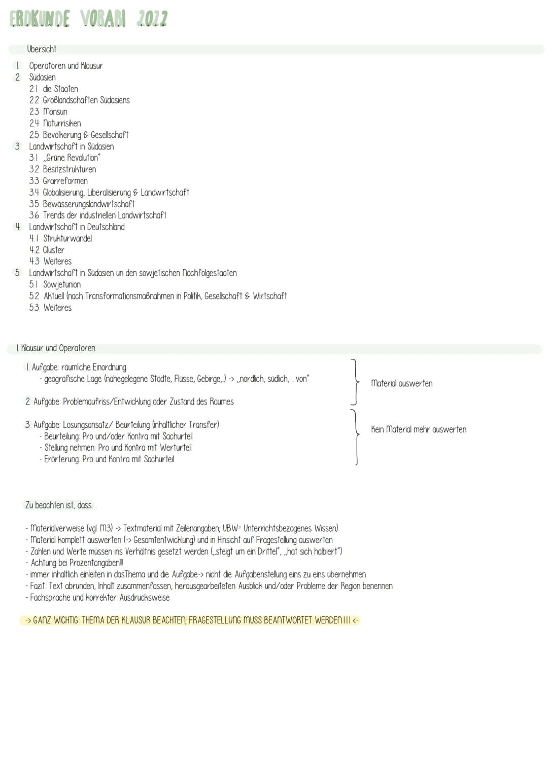 ERDKUNDE VORABI 2012
Übersicht
Operatoren und Klausur
2 Sudasien
21 die Staaten
22 Großlandschaften Südasiens
23 Monsun
24 Naturrisiken
25 B