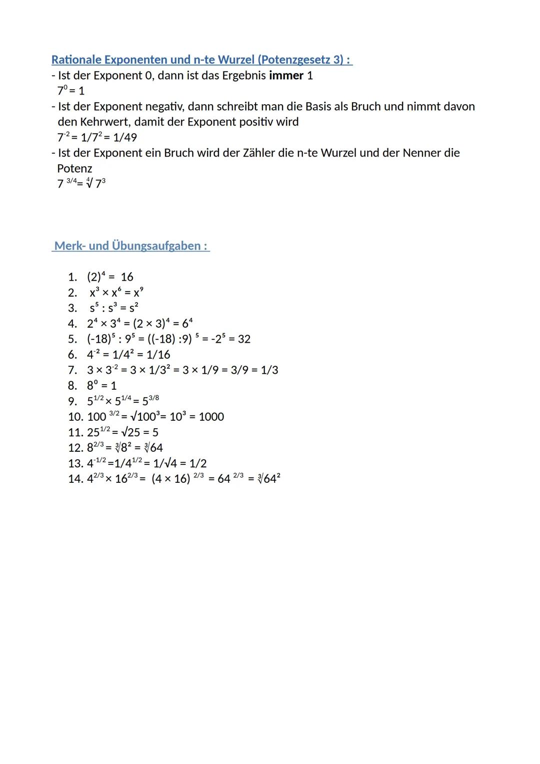 Potenzen
Was sind Potenzen ?
Potenzen sind mathematische Ausdrücke, bei denen eine Zahl mehrmals mit sich selbst
multipliziert wird. Eine Po