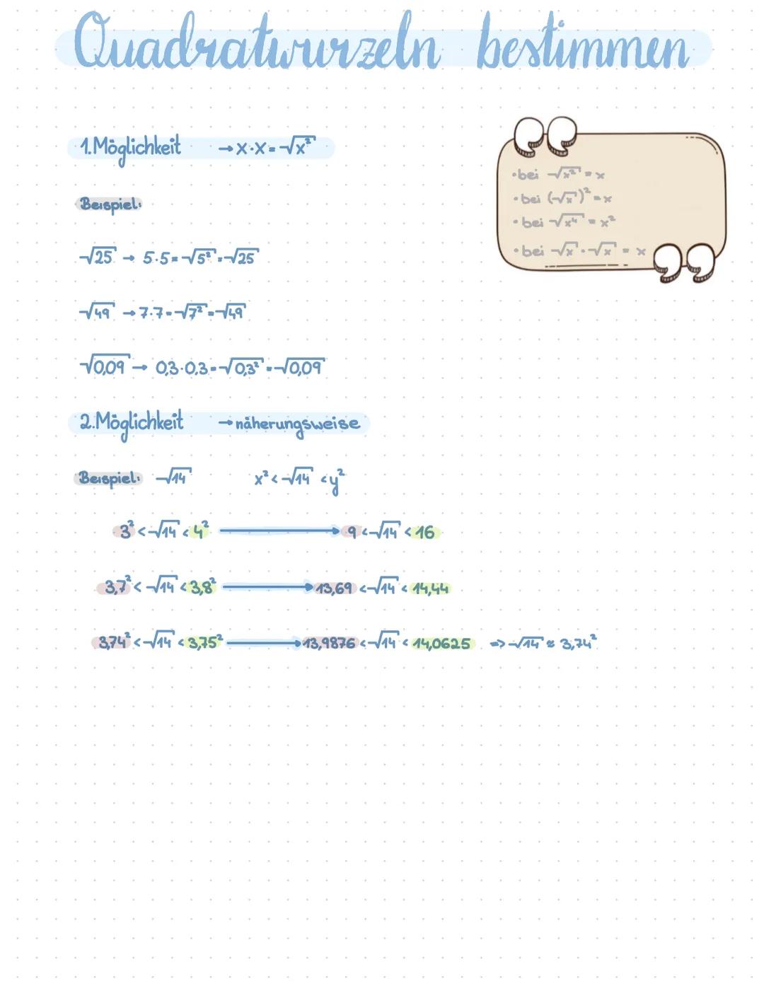 Gleichungen mit Wurzeln
-3-√8a = 8 +3 →Wurzel auf eine Seite bringen
-√8a-11 |-(-1)
√Ba=-11| ( )² - quadrieren, um
(+8a)² = (-11)²
8a= 1218 