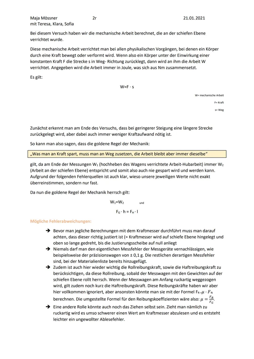 Maja Mössner
mit Teresa, Klara, Sofia
Materialien:
Stativ
1N Kraftmesser (±0,01N)
Schiefe Ebene
Durchführung:
Messwagen (Eigengewicht 55,5g)