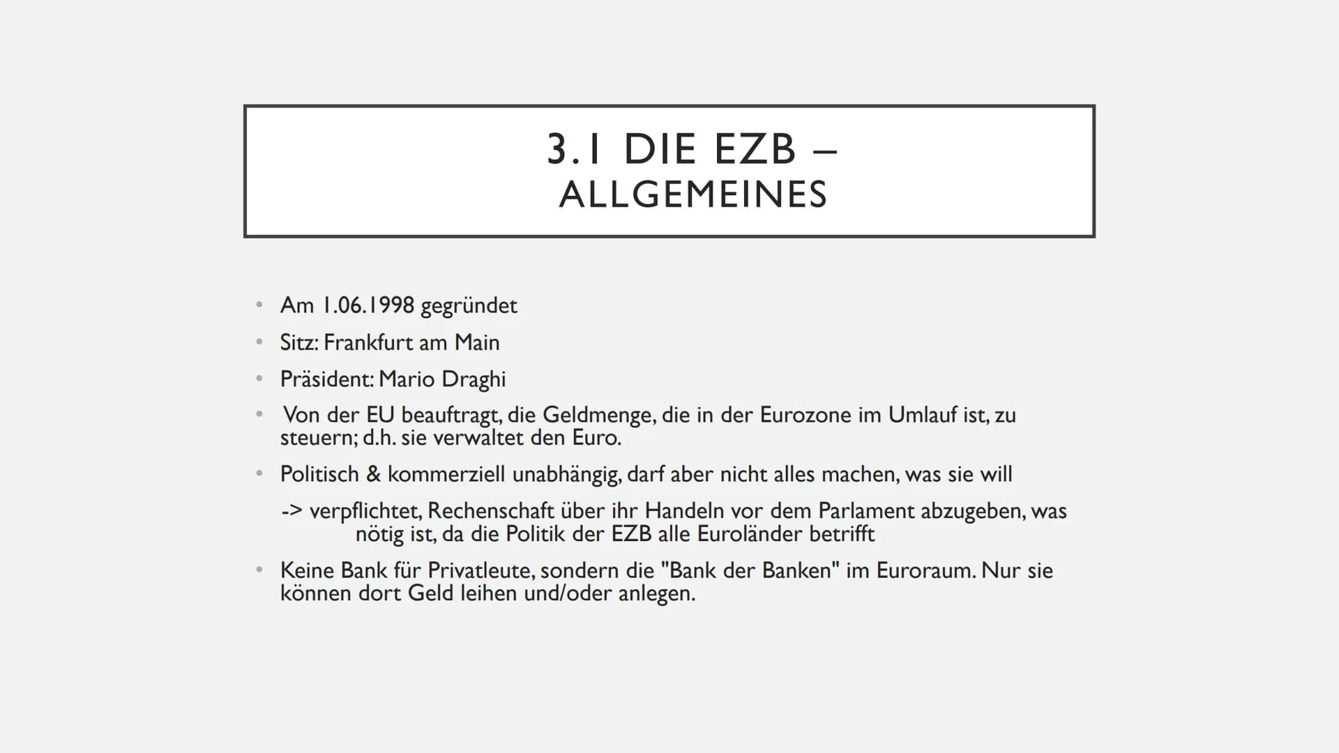 DIE EUROPÄISCHE WÄHRUNGSUNION
KONVERGENZKRITERIEN UND DIE EZB
- INHALT
I. Allgemeines zur Währungsunion
2. Konvergenzkriterien
I. Allgemeine