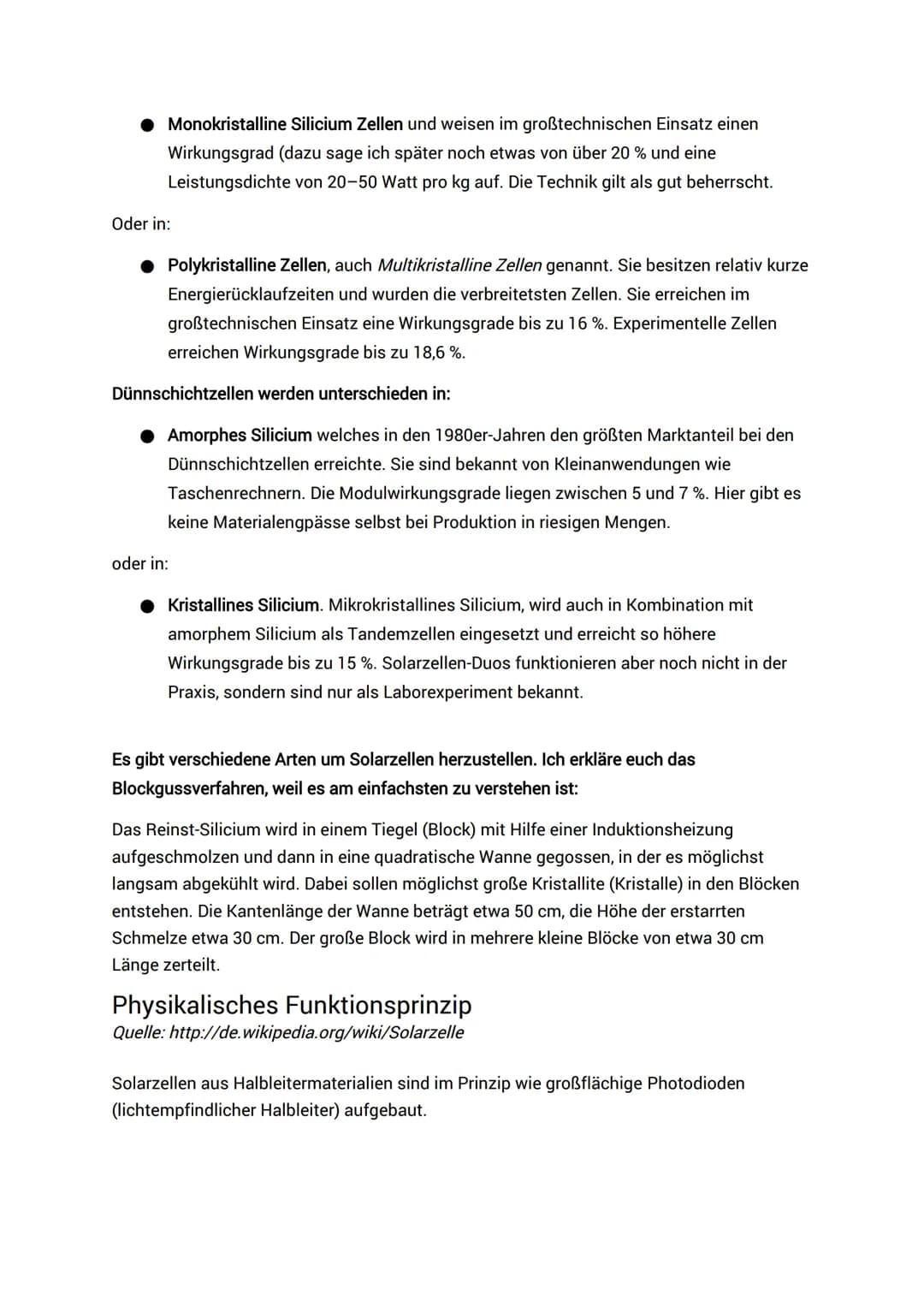 Die Solarzelle
1. Einleitung: Eine der umweltfreundlichsten Möglichkeiten zur Gewinnung von
elektrischen Strom ist die Solartechnologie. Im 