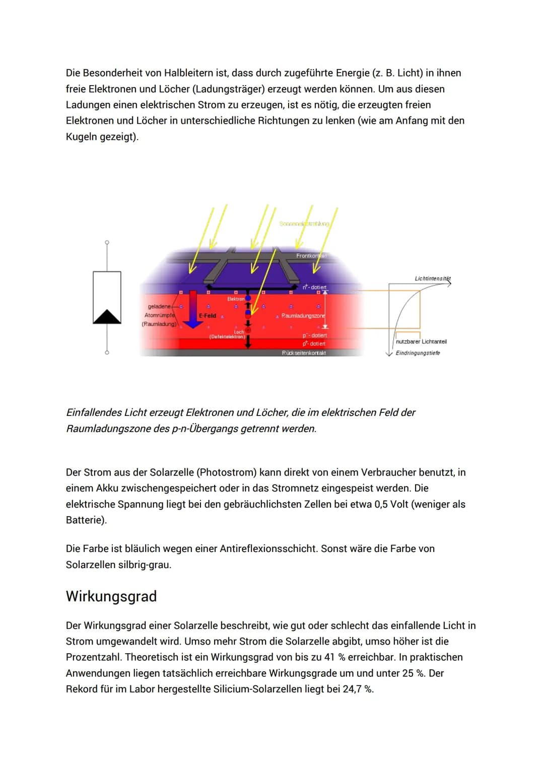 Die Solarzelle
1. Einleitung: Eine der umweltfreundlichsten Möglichkeiten zur Gewinnung von
elektrischen Strom ist die Solartechnologie. Im 