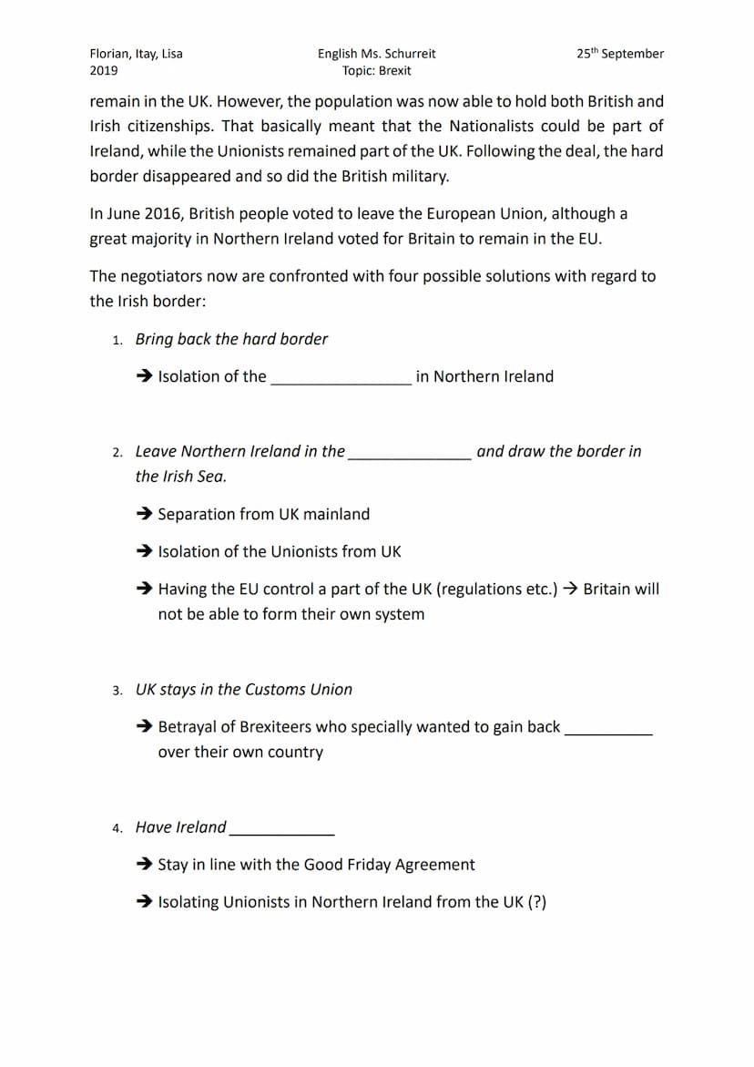 The run-up to the Brexit 2019
English Advanced
Topic: Brexit
Run-up to the Brexit
1. Role of media (SM-Social media; NP=Newspaper)
- Influen