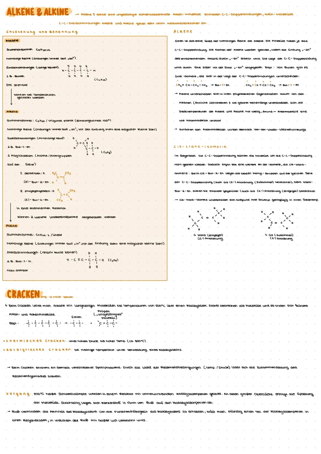 ALKENE & ALKINE →Alkene & Alkine sind ungesättigie Kohlenwasserstoffe. Alken-Movezive enthalten C-C-Dapperbindungen, AlRin-Moleküle
C-C-Drei
