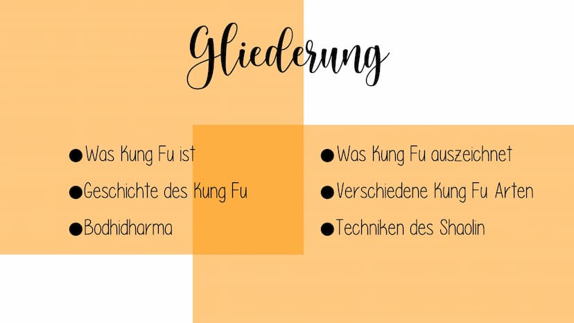 Kung Tu Gliederung
Was Kung Fu ist
Geschichte des Kung Fu
Bodhidharma
Was Kung Fu auszeichnet
Verschiedene Kung Fu Arten
Techniken des Shaol