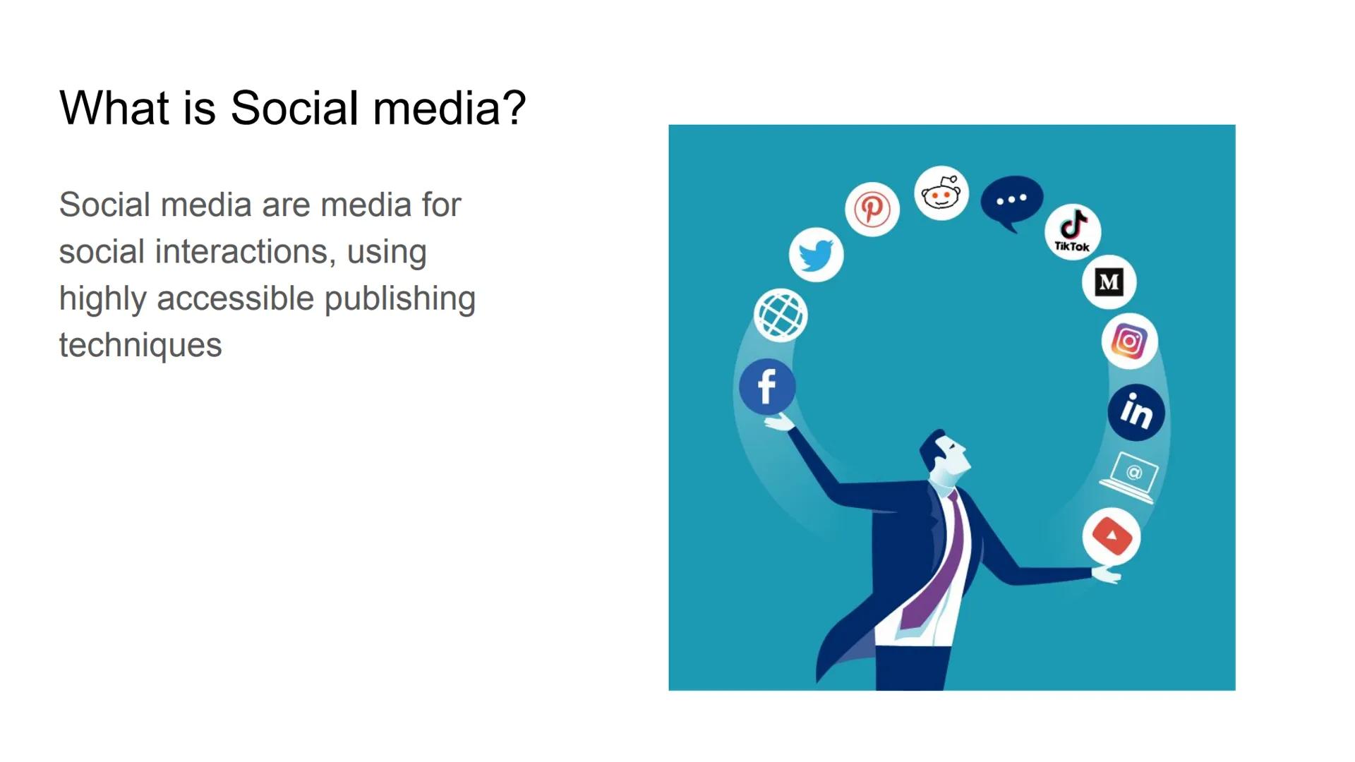 # Social media addiction

Help! # What is Social media?

Social media are media for
social interactions, using
highly accessible publishing
