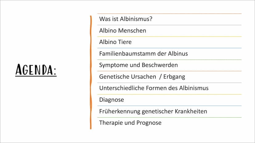 ALBINISMUS
BY
VON IPEK UND LABINA AGENDA:
Was ist Albinismus?
Albino Menschen
Albino Tiere
Familienbaumstamm der Albinus
Symptome und Beschw