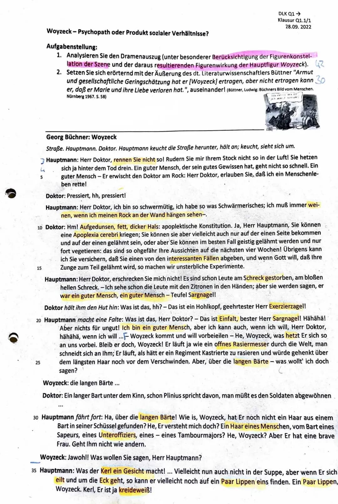 Klausur Woyzeck Analyse mit Erwartungshorizont 