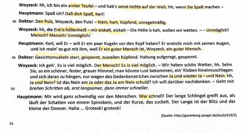 4
5
15
DLK Q1 >>
Klausur Q1.1/1
28.09.2022
Woyzeck - Psychopath oder Produkt sozialer Verhältnisse?
Aufgabenstellung:
1. Analysieren Sie den