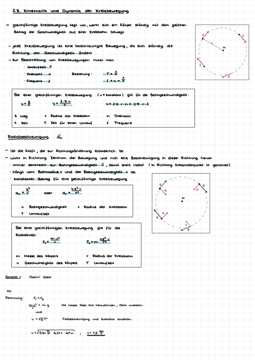 2.3. Kinematik und Dynamik der Kreisbewegung
gleichförmige Kreisbewegung liegt vor, wenn sich ein Körper Ständig mit dem gleichen
Betrag der