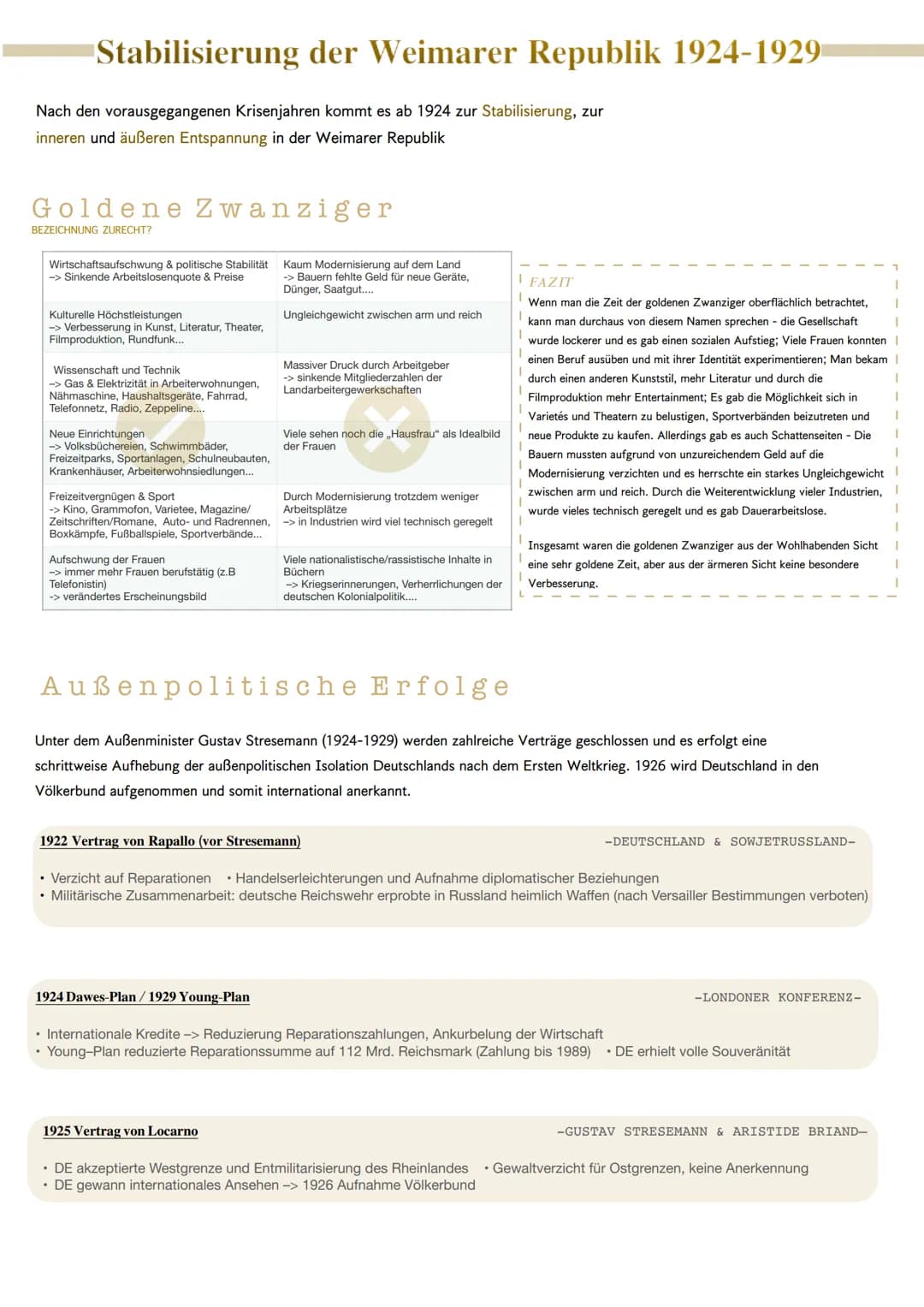 Stabilisierung der Weimarer Republik 1924-1929
Nach den vorausgegangenen Krisenjahren kommt es ab 1924 zur Stabilisierung, zur
inneren und ä