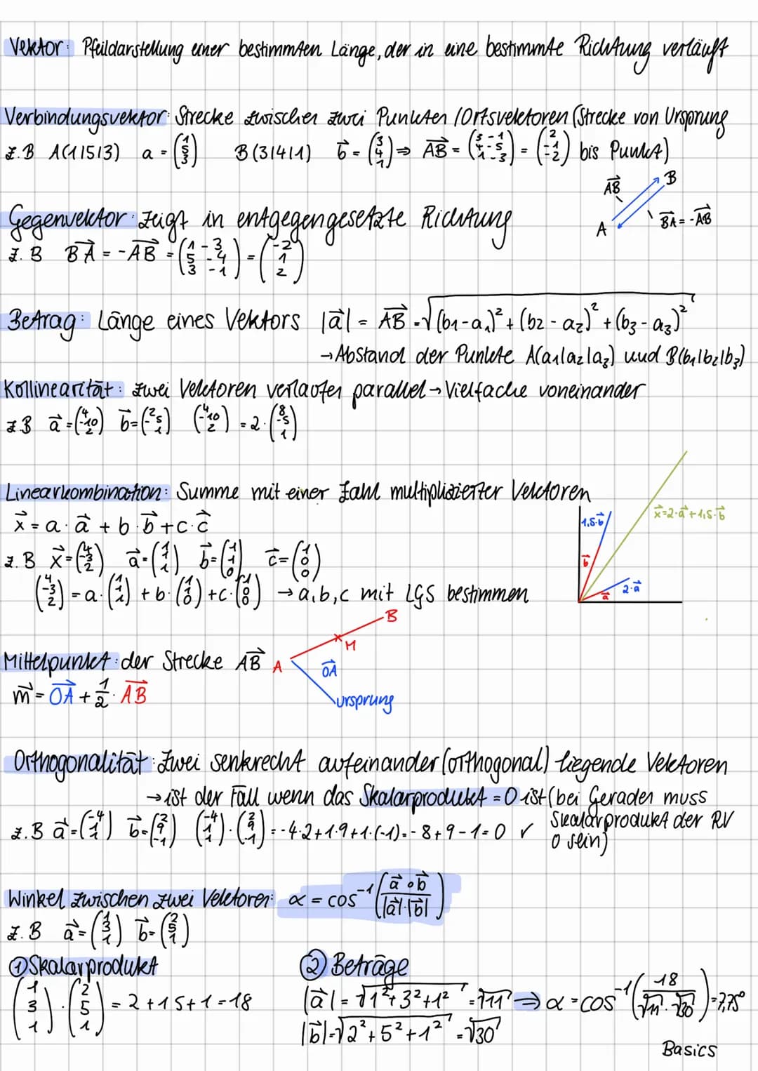 Vektor Pfeildarstellung einer bestimmten Länge, der in eine bestimmte Richtung verläuft
Verbindungsvektor Strecke zwischen zwei Punkter /Ort