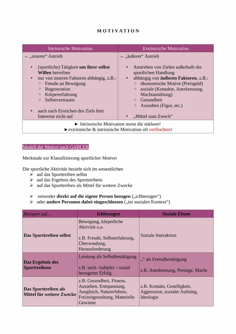 Begriffe
●
●
Motive
(Modell der Motive nach Gabler)
→ aus dem Verhalten & den sprachlichen Äußerungen erschlossene Bereitschaften, sich in
s