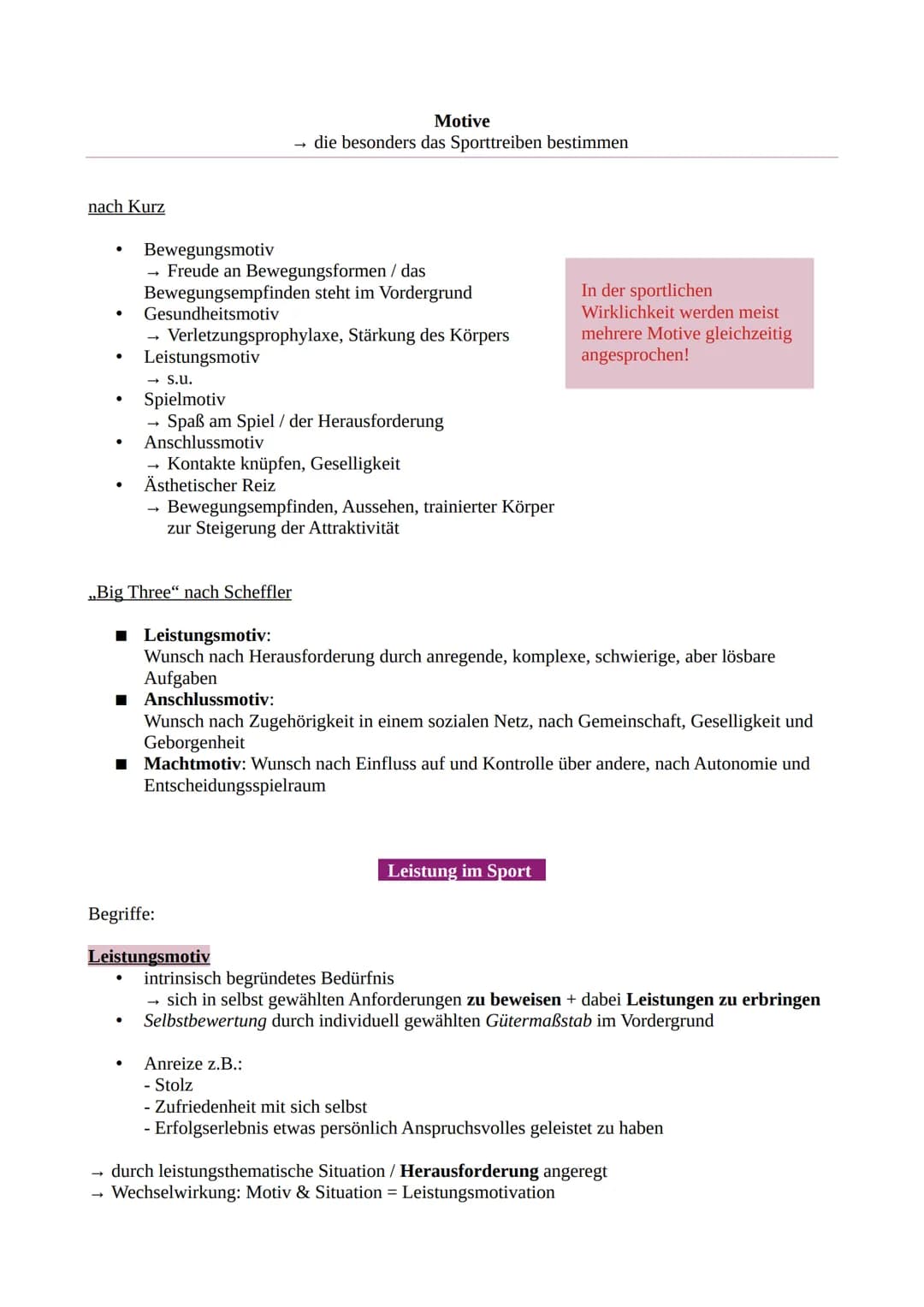 Begriffe
●
●
Motive
(Modell der Motive nach Gabler)
→ aus dem Verhalten & den sprachlichen Äußerungen erschlossene Bereitschaften, sich in
s