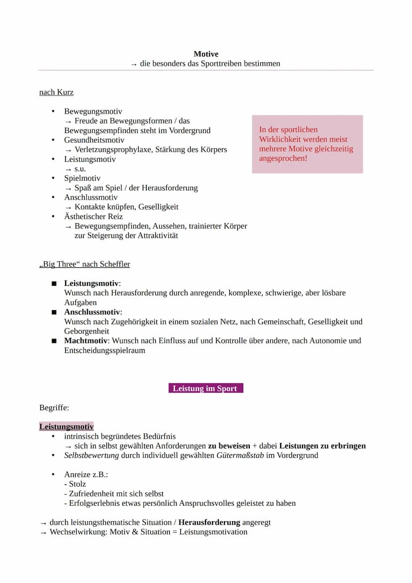 Begriffe
●
●
Motive
(Modell der Motive nach Gabler)
→ aus dem Verhalten & den sprachlichen Äußerungen erschlossene Bereitschaften, sich in
s