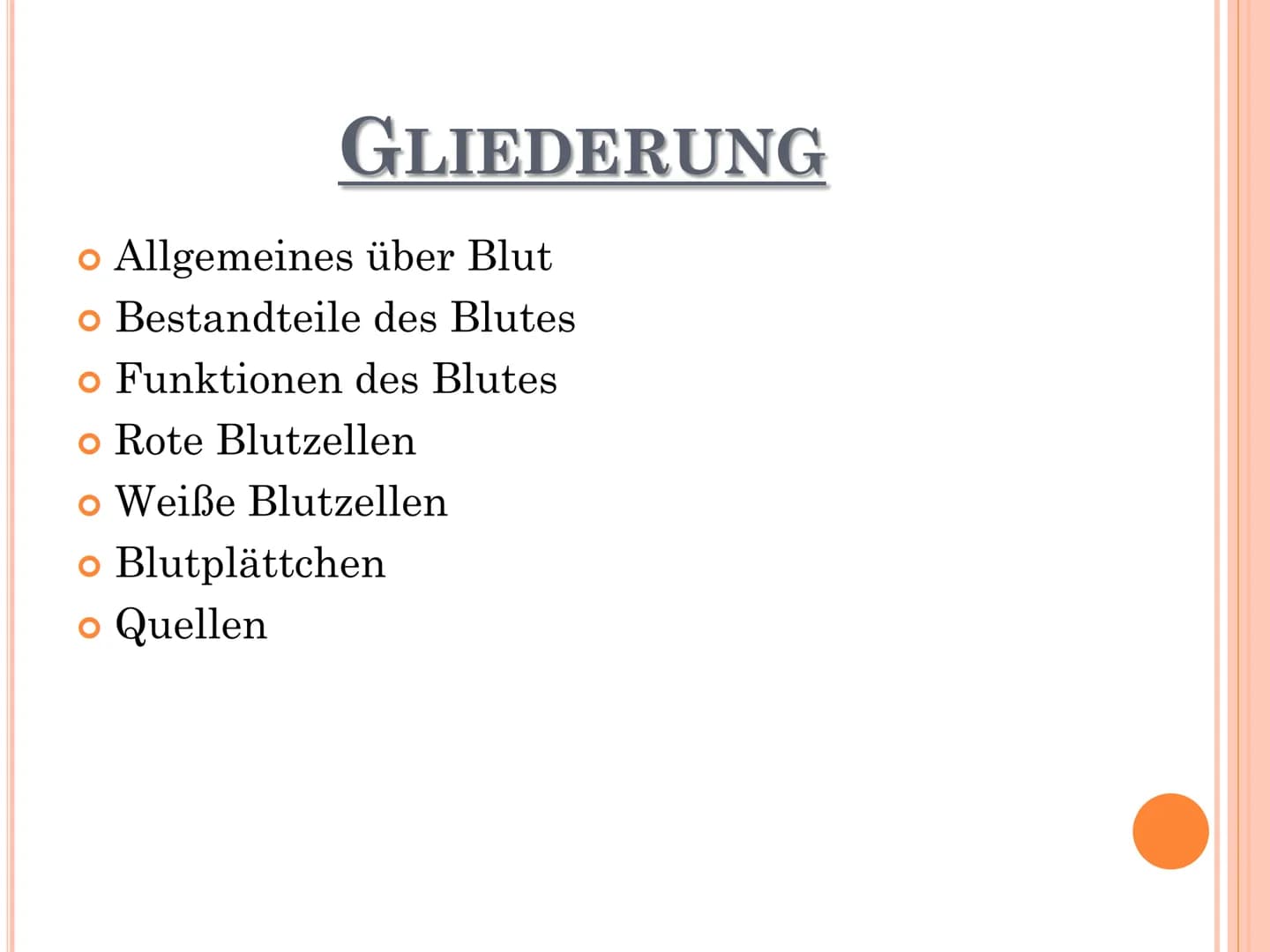 wow
DAS BLUT GLIEDERUNG
o Allgemeines über Blut
o Bestandteile des Blutes
o Funktionen des Blutes
o Rote Blutzellen
o Weiße Blutzellen
o Blu