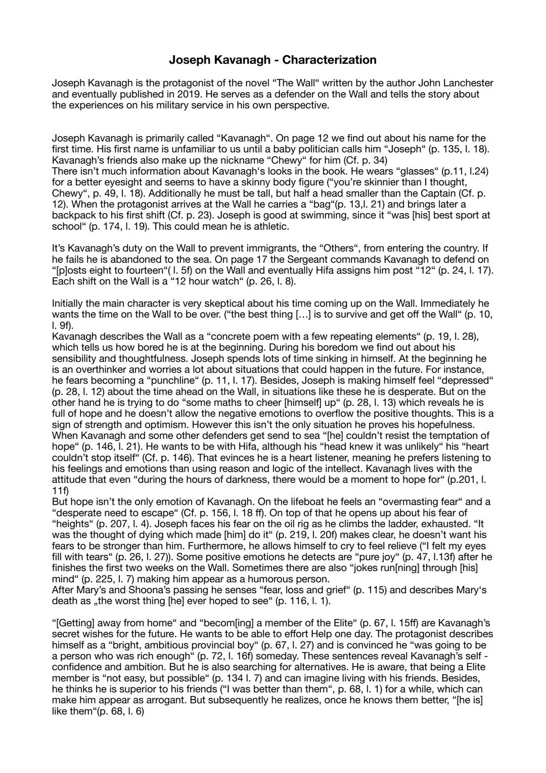 characterization Kavanagh - the wall