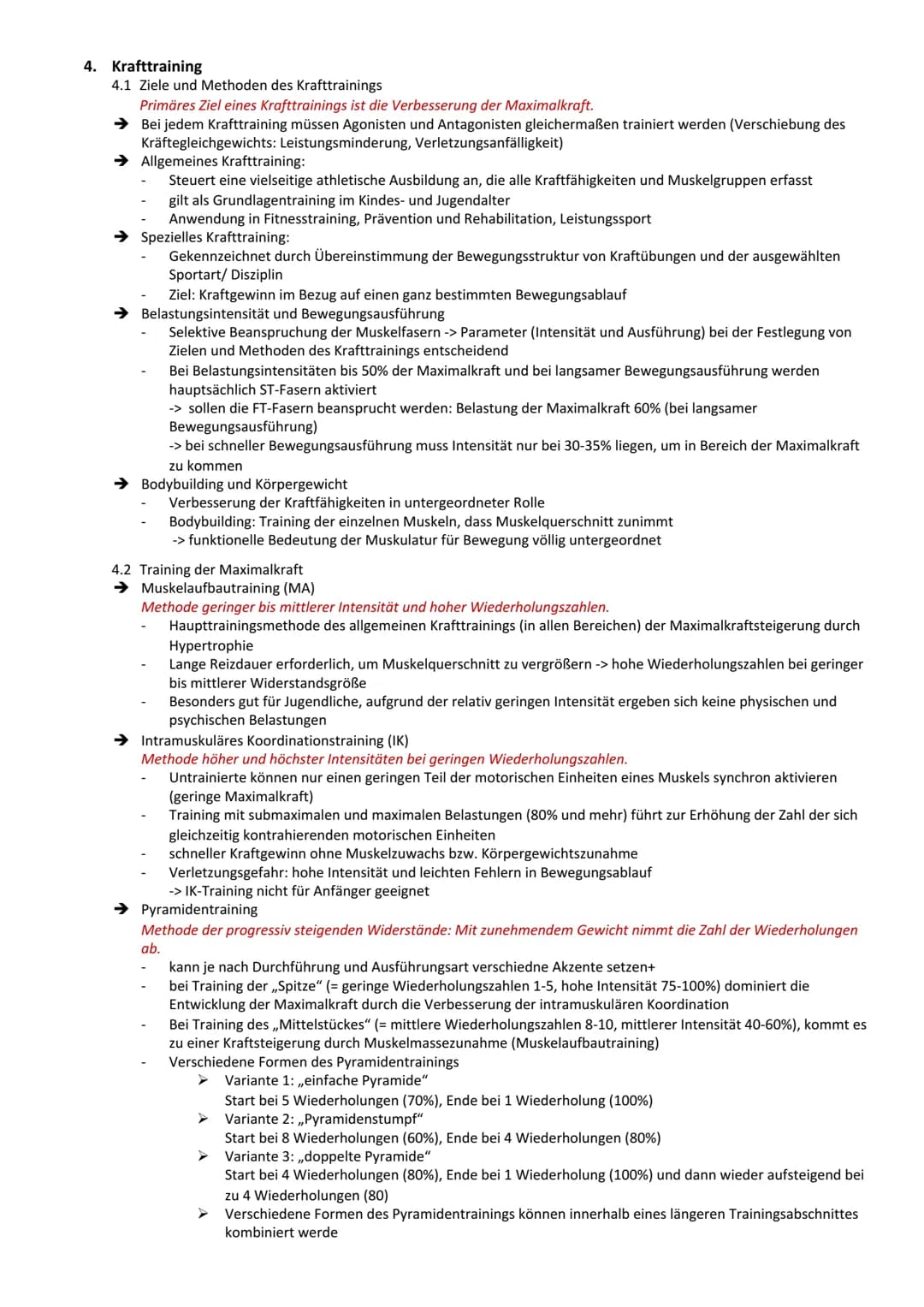 4. Krafttraining
4.1 Ziele und Methoden des Krafttrainings
Primäres Ziel eines Krafttrainings ist die Verbesserung der Maximalkraft.
→
Bei j